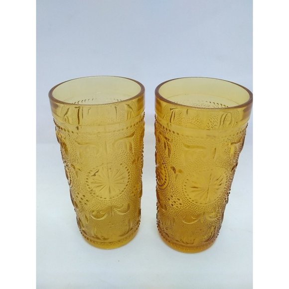 Vintage Brockway Glass American Concord Amber 2 tumblers & 1 Goblet - Picture 6 of 10